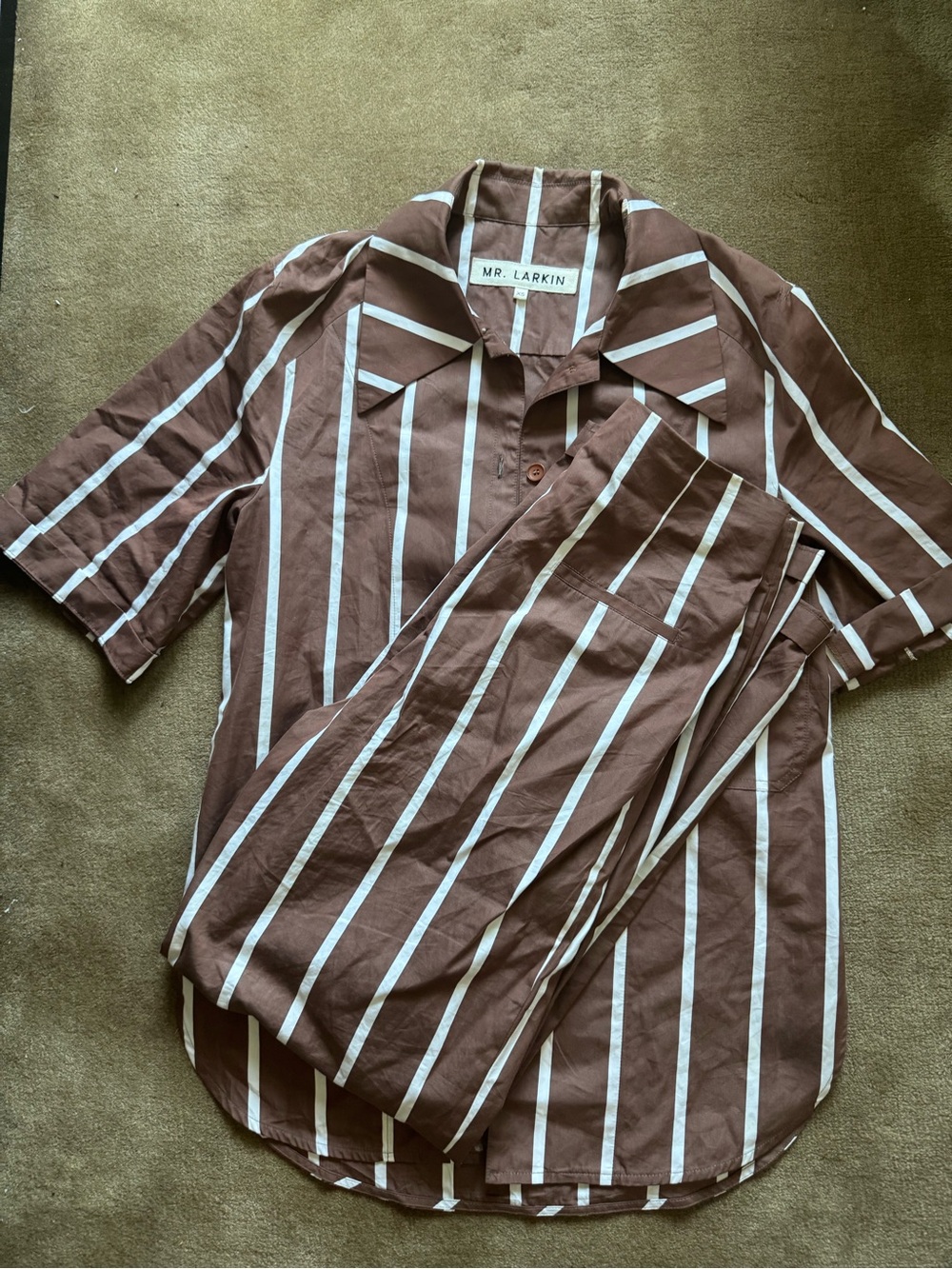 Mr. Larkin Brown & White Striped Button-Down Shirt and Pants